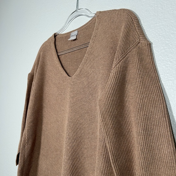 Chicos size 2 Large pullover rib sweater 3/4 sleeve brown cotton shirttail hem - Picture 7 of 12